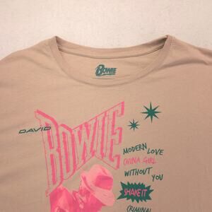 David Bowie Band Crew Neck Short Sleeve Graphic Shirt Mens Size L Tan